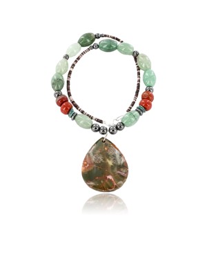 Certified Authentic Navajo .925 Sterling Silver Natural Turquoise and Jade Native American Necklace 15624-4