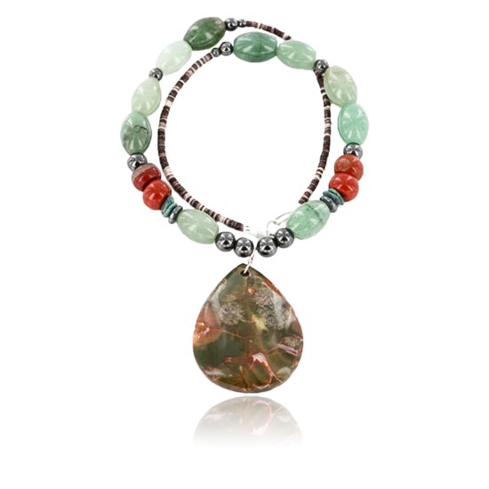 Certified Authentic Navajo .925 Sterling Silver Natural Turquoise and Jade Native American Necklace 15624-4