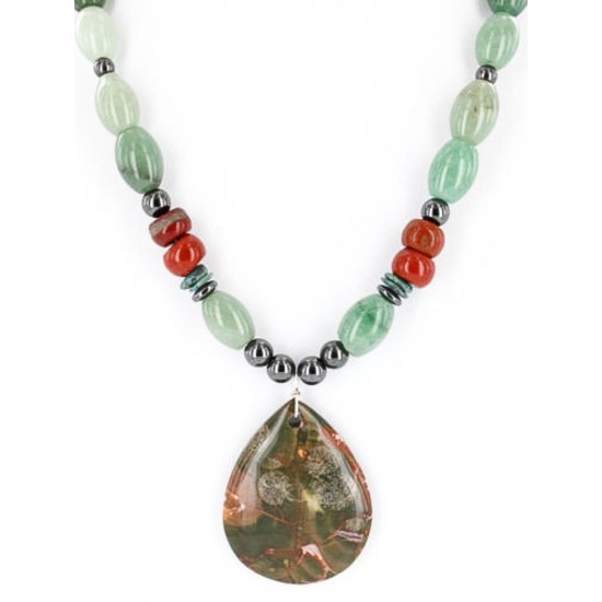 Certified Authentic Navajo .925 Sterling Silver Natural Turquoise and Jade Native American Necklace 15624-4
