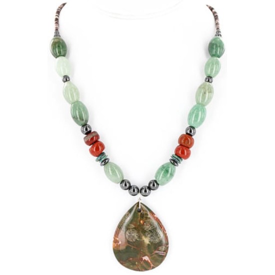 Certified Authentic Navajo .925 Sterling Silver Natural Turquoise and Jade Native American Necklace 15624-4