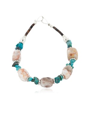 Certified Authentic Navajo .925 Sterling Silver Natural Turquoise and Jasper Native American Bracelet 12891-5