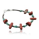 Certified Authentic Navajo .925 Sterling Silver Natural Turquoise and Jasper Native American Bracelet 390734396042