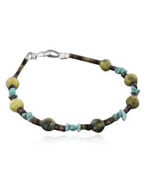 Certified Authentic Navajo .925 Sterling Silver Natural Turquoise and Jasper Native American Bracelet 390743474420