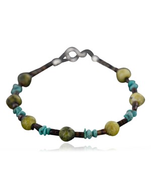 Certified Authentic Navajo .925 Sterling Silver Natural Turquoise and Jasper Native American Bracelet 390747562575