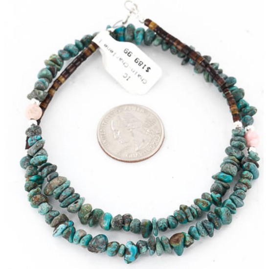 Certified Authentic Navajo .925 Sterling Silver Natural Turquoise and Jasper Native American Necklace 15851-33