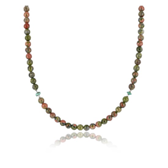 Certified Authentic Navajo .925 Sterling Silver Natural Turquoise and Jasper Native American Necklace 15902-1