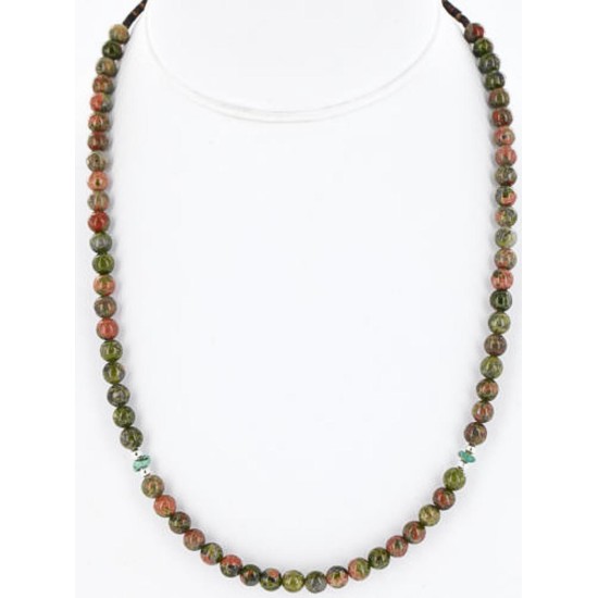 Certified Authentic Navajo .925 Sterling Silver Natural Turquoise and Jasper Native American Necklace 15902-1
