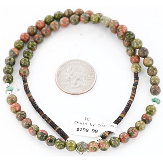 Certified Authentic Navajo .925 Sterling Silver Natural Turquoise and Jasper Native American Necklace 15902-1