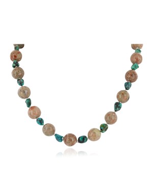 Certified Authentic Navajo .925 Sterling Silver Natural Turquoise and Jasper Native American Necklace 25102-1