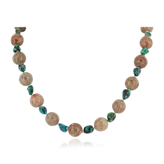Certified Authentic Navajo .925 Sterling Silver Natural Turquoise and Jasper Native American Necklace 25102-1