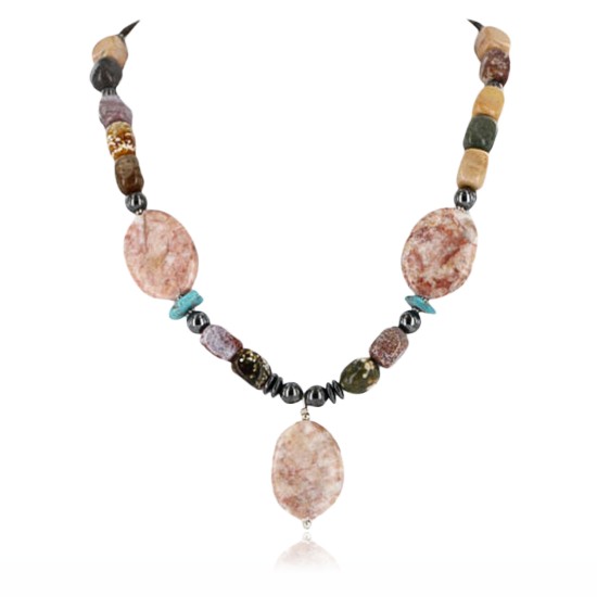 Certified Authentic Navajo .925 Sterling Silver Natural Turquoise and JASPER Native American Necklace 25205