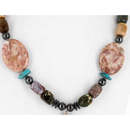 Certified Authentic Navajo .925 Sterling Silver Natural Turquoise and JASPER Native American Necklace 25205