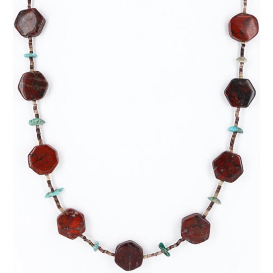 Certified Authentic Navajo .925 Sterling Silver Natural Turquoise and Jasper Native American Necklace 390805491108