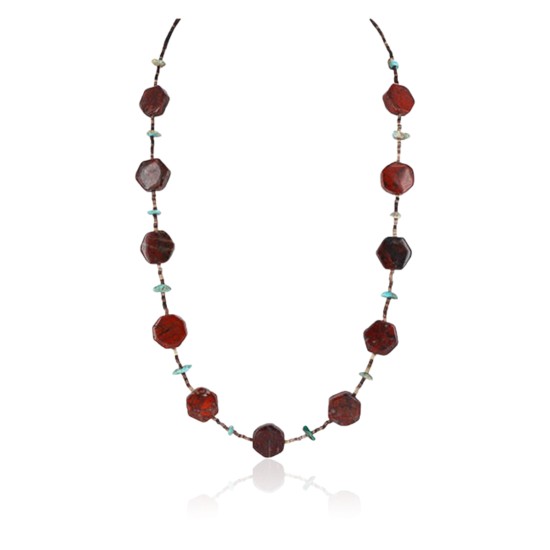 Certified Authentic Navajo .925 Sterling Silver Natural Turquoise and Jasper Native American Necklace 390805491108