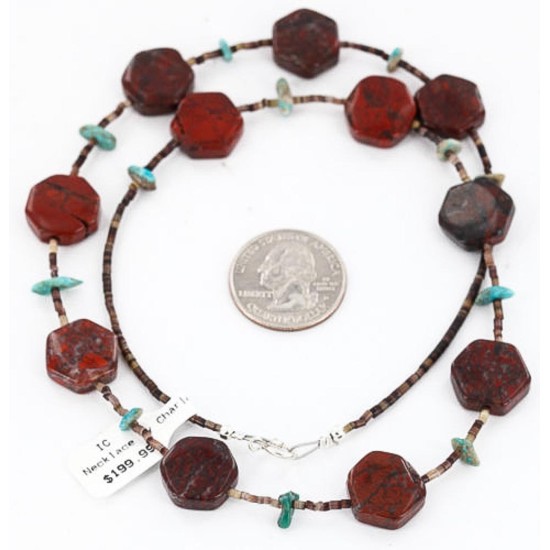 Certified Authentic Navajo .925 Sterling Silver Natural Turquoise and Jasper Native American Necklace 390805491108