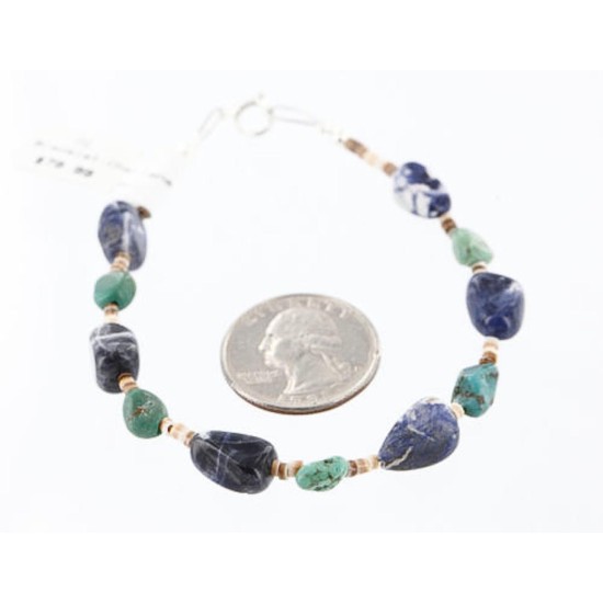 Certified Authentic Navajo .925 Sterling Silver Natural Turquoise and LAPIS Native American Bracelet 371007903011