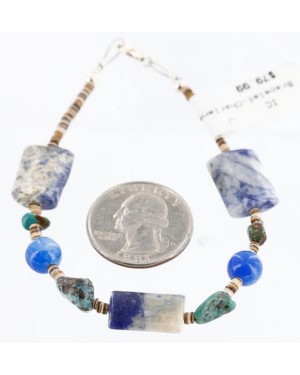Certified Authentic Navajo .925 Sterling Silver Natural Turquoise and LAPIS Native American Bracelet 390784081767