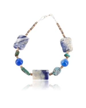 Certified Authentic Navajo .925 Sterling Silver Natural Turquoise and LAPIS Native American Bracelet 390784081767