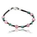Navajo .925 Sterling Silver Natural Turquoise and Native American Pink Quartz Bracelet 370977357101