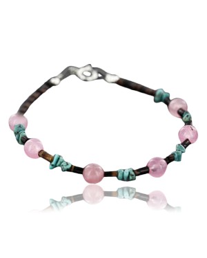 Certified Authentic Navajo .925 Sterling Silver Natural Turquoise and Native American Pink Quartz Bracelet 370977357101