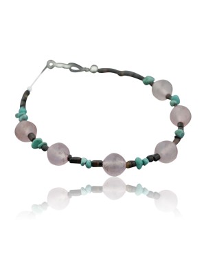 Certified Authentic Navajo .925 Sterling Silver Natural Turquoise and Native American Pink Quartz Bracelet 390735954619
