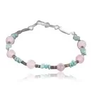 Navajo .925 Sterling Silver Natural Turquoise and Native American Pink Quartz Bracelet 390739488105