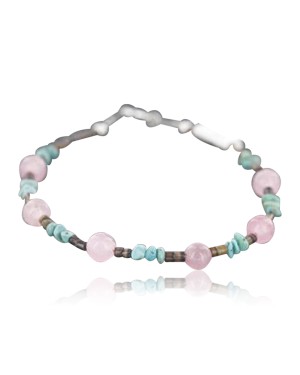 Certified Authentic Navajo .925 Sterling Silver Natural Turquoise and Native American Pink Quartz Bracelet 390739488105