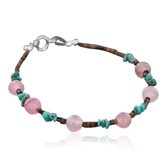 Certified Authentic Navajo .925 Sterling Silver Natural Turquoise and Native American Pink Quartz Bracelet 390742423467