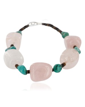 Certified Authentic Navajo .925 Sterling Silver Natural Turquoise and Native American Pink Quartz Bracelet 390754262554