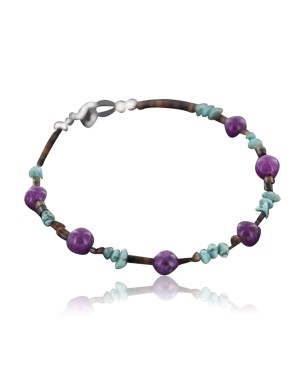 Certified Authentic Navajo .925 Sterling Silver Natural Turquoise and Purple Agate Native American Bracelet 370980025988