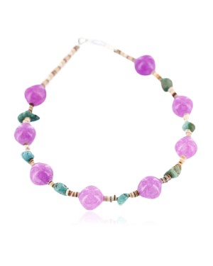 Certified Authentic Navajo .925 Sterling Silver Natural Turquoise and Purple Agate Native American Bracelet 390772951959