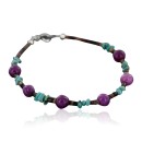 Certified Authentic Navajo .925 Sterling Silver Natural Turquoise and Purple Jade Native American Bracelet 370976448795