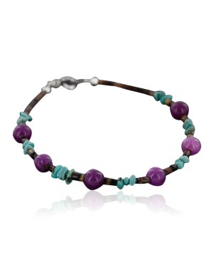 Certified Authentic Navajo .925 Sterling Silver Natural Turquoise and Purple Jade Native American Bracelet 370976448795