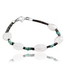 Navajo .925 Sterling Silver Natural Turquoise and Quartz Native American Bracelet 370977456768