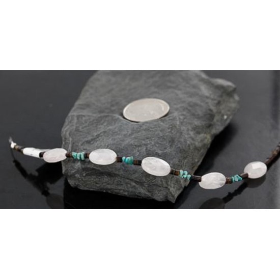 Certified Authentic Navajo .925 Sterling Silver Natural Turquoise and Quartz Native American Bracelet 370977456768