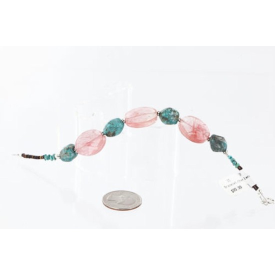 Certified Authentic Navajo .925 Sterling Silver Natural Turquoise and Quartz Native American Bracelet 370992850084