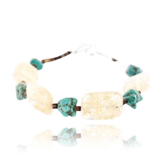 Certified Authentic Navajo .925 Sterling Silver Natural Turquoise and Quartz Native American Bracelet 390763466082