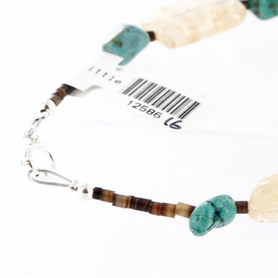 Certified Authentic Navajo .925 Sterling Silver Natural Turquoise and Quartz Native American Bracelet 390763466082