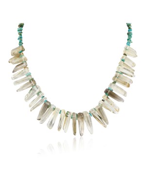 Certified Authentic Navajo .925 Sterling Silver Natural Turquoise and Smoky Quartz Native American Necklace 25250