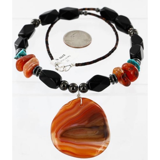 Certified Authentic Navajo .925 Sterling Silver Natural Turquoise and SPINY Native American Necklace 390838288997