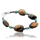 Navajo .925 Sterling Silver Natural Turquoise and Tigers Eye Native American Bracelet 390733604666