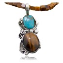 Certified Authentic Navajo .925 Sterling Silver Natural Turquoise and Tigers Eye Native American Necklace 390609530016
