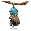 Navajo .925 Sterling Silver Natural Turquoise and Tigers Eye Native American Necklace 390609530016
