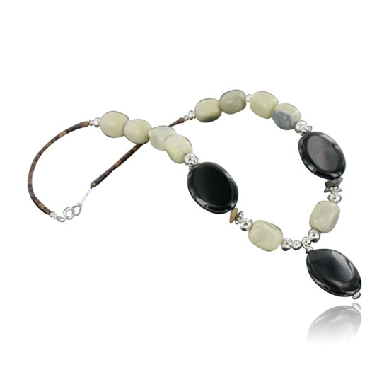 Certified Authentic Navajo .925 Sterling Silver Natural Turquoise Black Onyx Agate Native American Necklace 390688929183