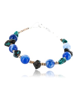 Certified Authentic Navajo .925 Sterling Silver Natural Turquoise Blue Agate Native American Bracelet 390762726284