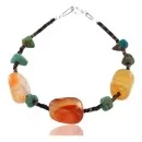 Navajo .925 Sterling Silver Natural Turquoise Carnelian Native American Bracelet 371004016250