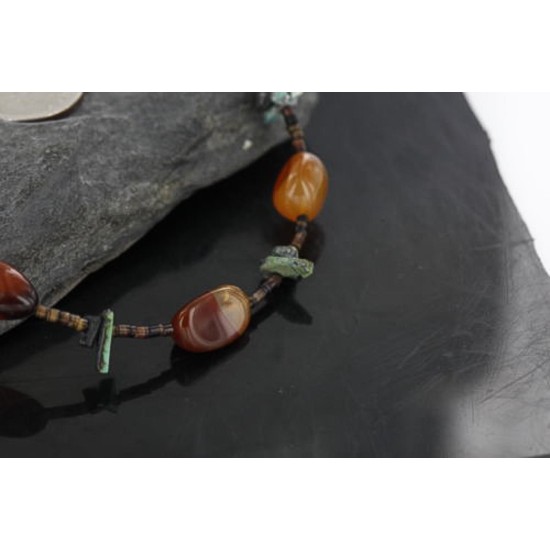 Certified Authentic Navajo .925 Sterling Silver Natural Turquoise Carnelian Native American Necklace 15265-17
