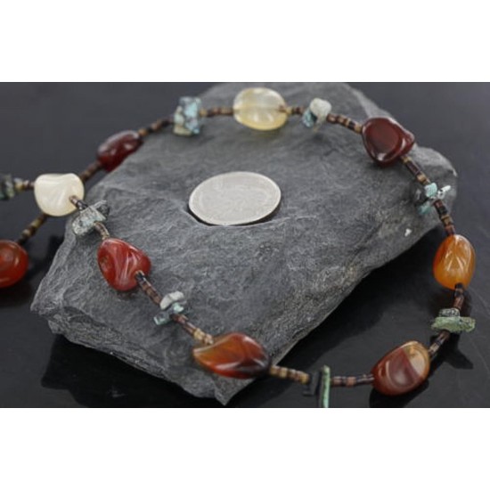 Certified Authentic Navajo .925 Sterling Silver Natural Turquoise Carnelian Native American Necklace 15265-17