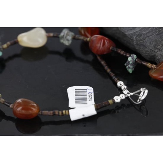 Certified Authentic Navajo .925 Sterling Silver Natural Turquoise Carnelian Native American Necklace 15265-17