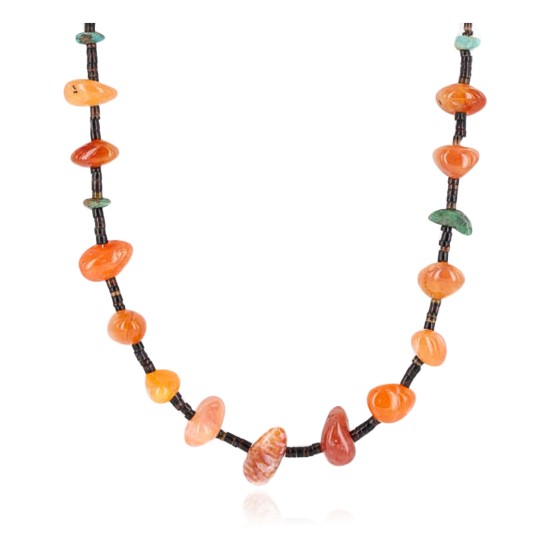 Certified Authentic Navajo .925 Sterling Silver Natural Turquoise Carnelian Native American Necklace 15888-2